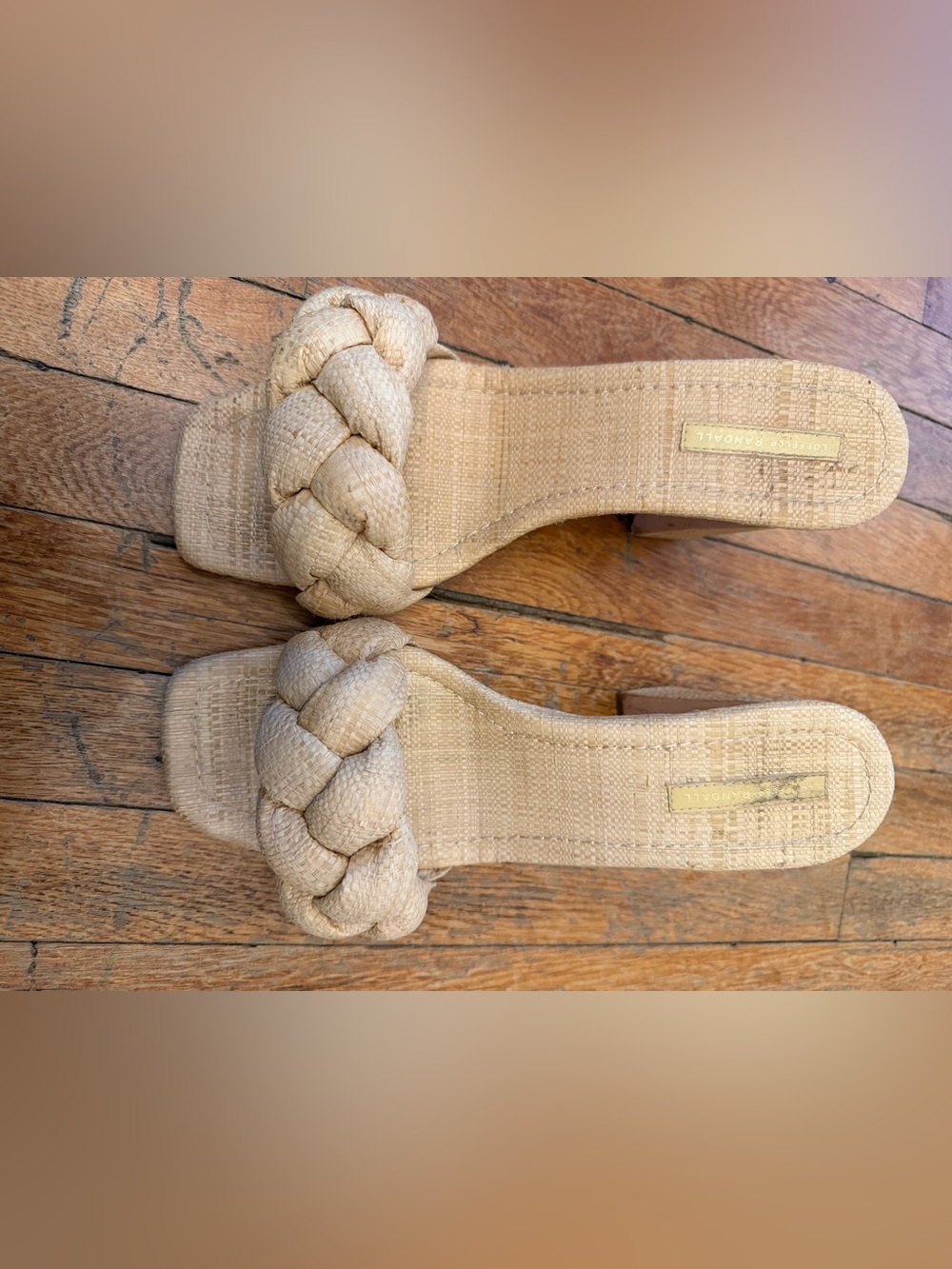 Loeffler Randall Braided Raffia Slide Sandals in Natural/Tan